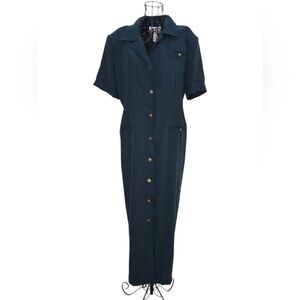 Sheri Martin New York Teal Button Front Maxi Dress Adjustable Waist Size 18 Plus